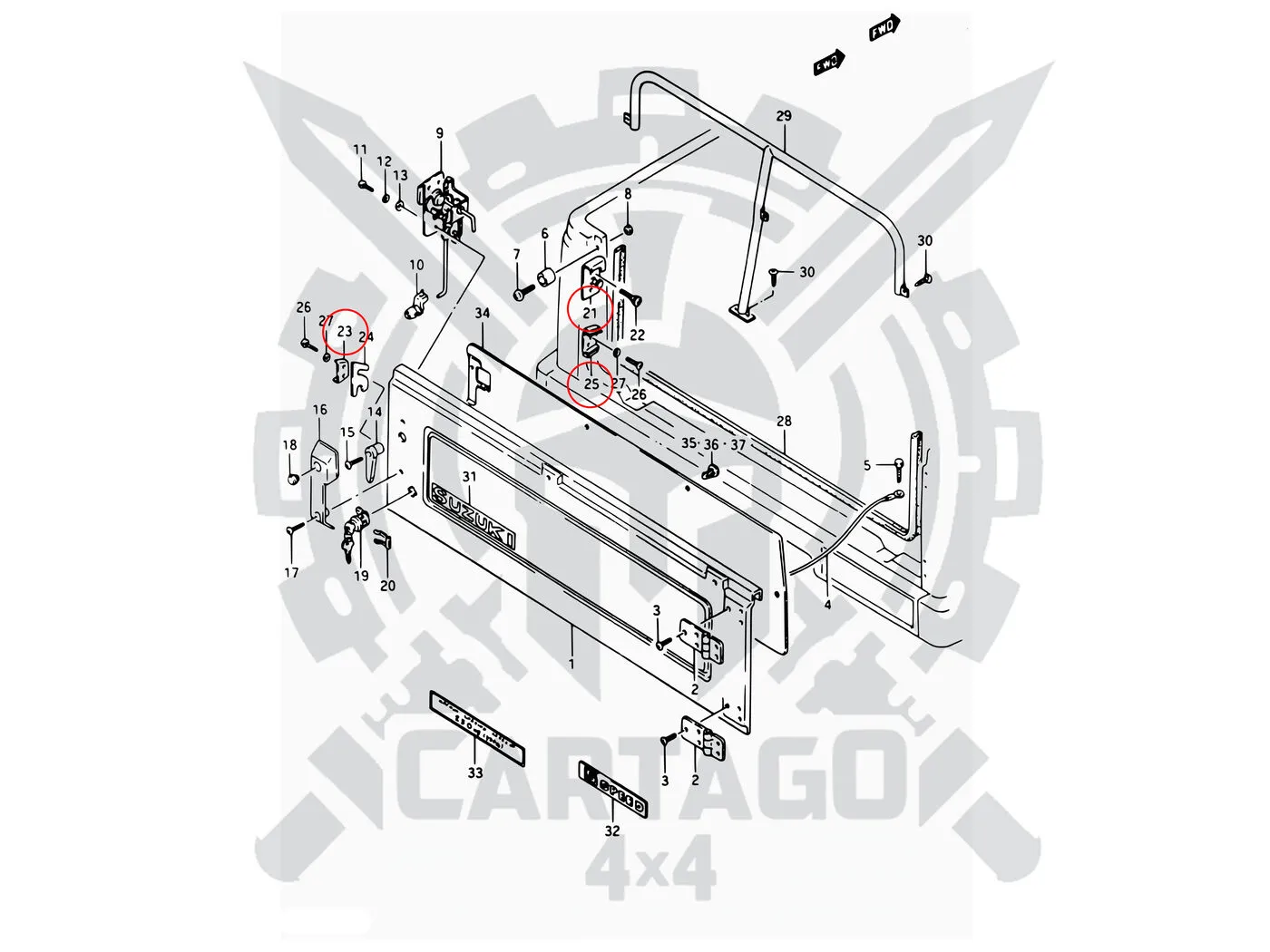 Resbalón cerradura portón trasero (3 pcs) - imagen 2