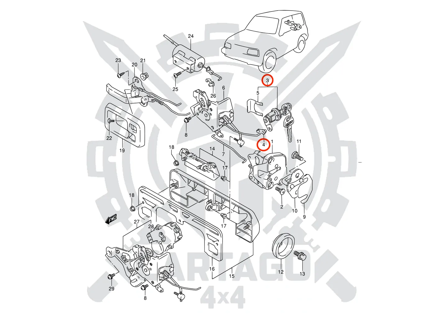 Kit bombines puertas y portón Vitara I (3 pcs) - imagen 2