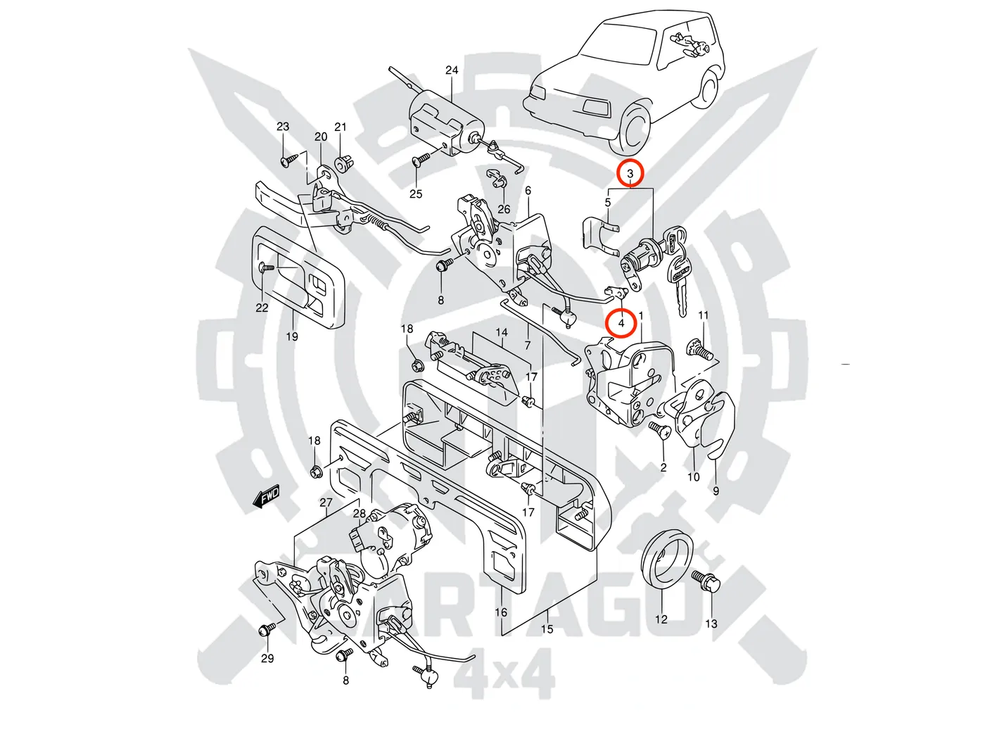 Kit bombines puertas y portón Grand Vitara (3 pcs) - imagen 3