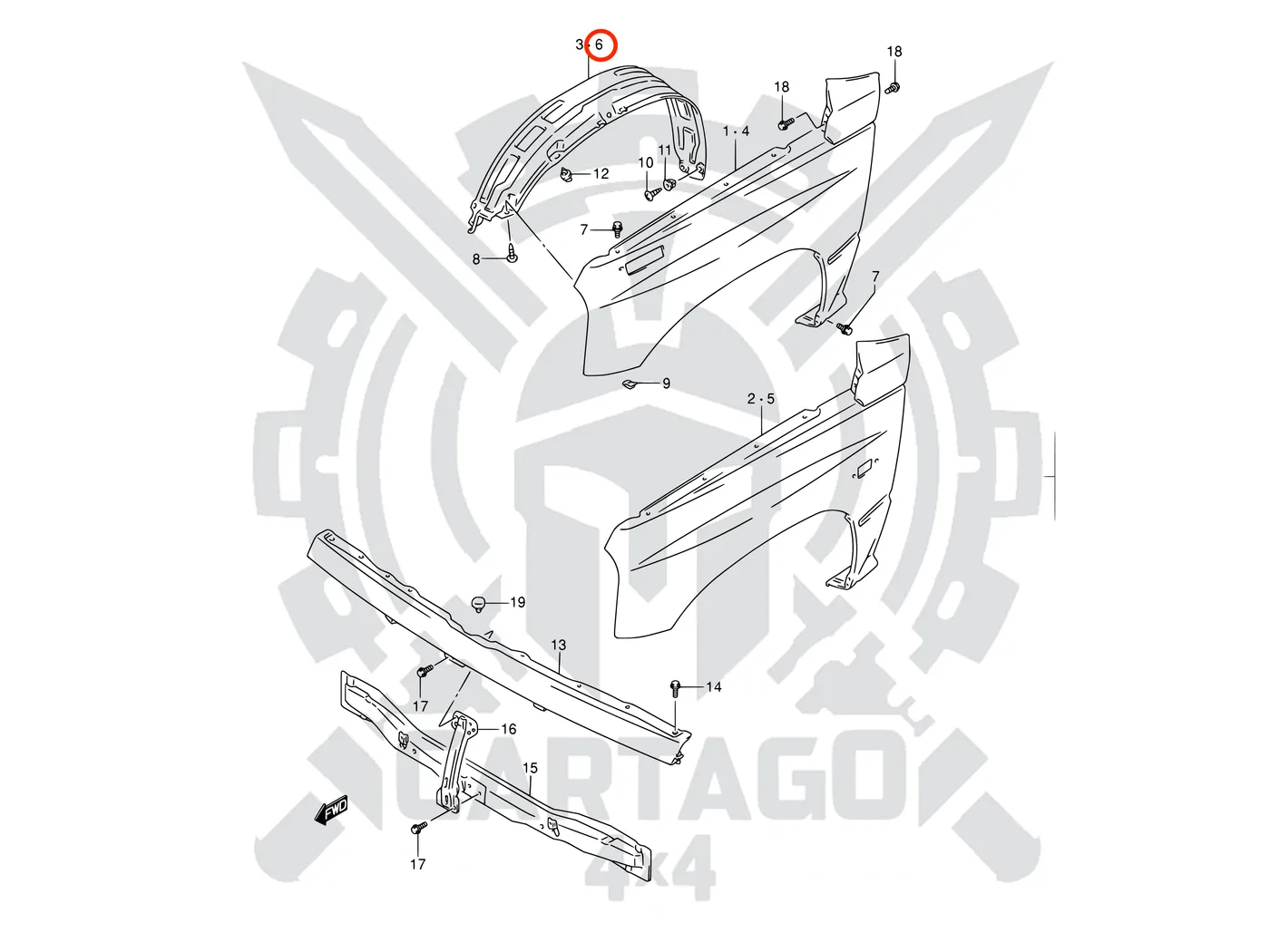 Plástico paso ruedas delantero RH Vitara - imagen 4